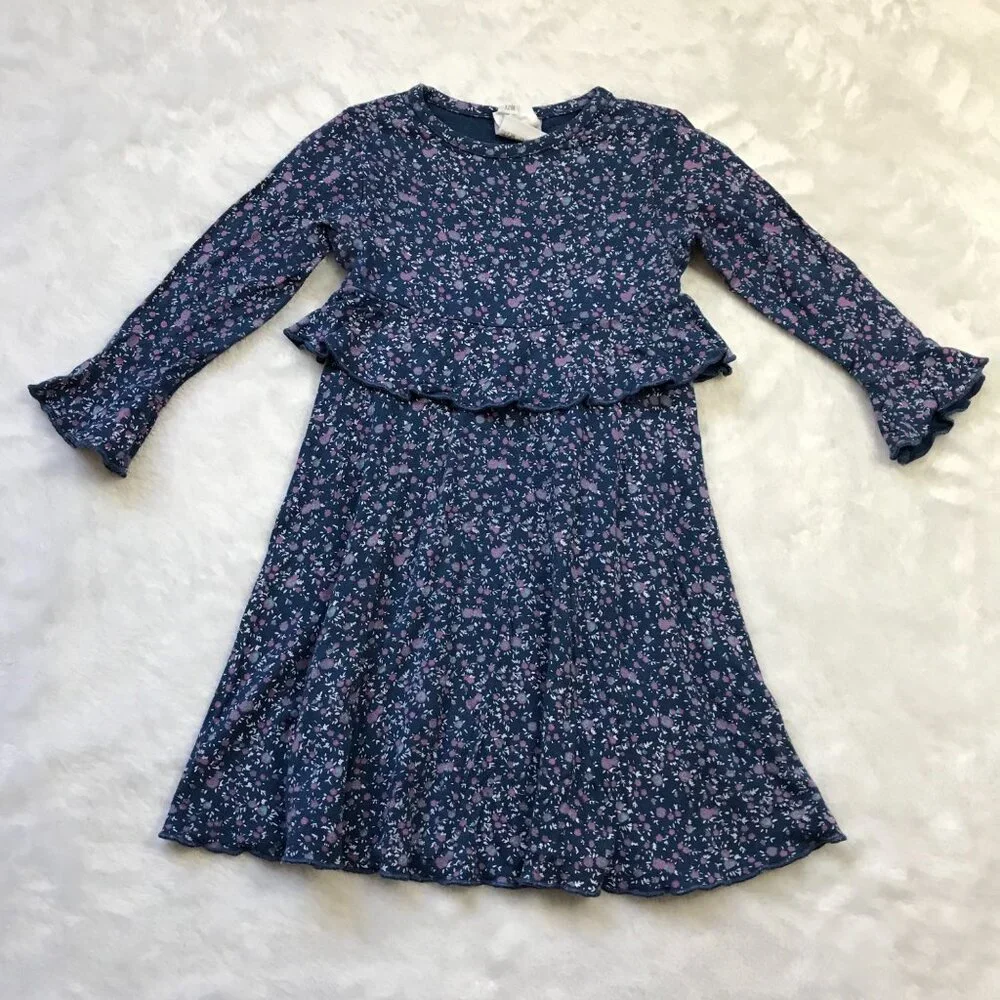 Charabia Viscose Floral Dress Baby Girls Size 12 Months Navy Purple Floral Print